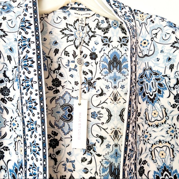 MAX STUDIO white blue FLORAL KIMONO jacket‎ coat wrap LAYER NEW NWT size SMALL - Picture 4 of 10